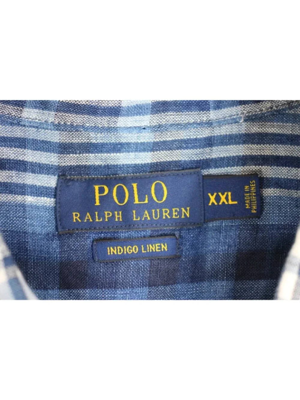 Polo Ralph Lauren Mens 2XL Indigo Linen Plaid Pullover Button Up Shirt G1454 - Picture 5 of 6